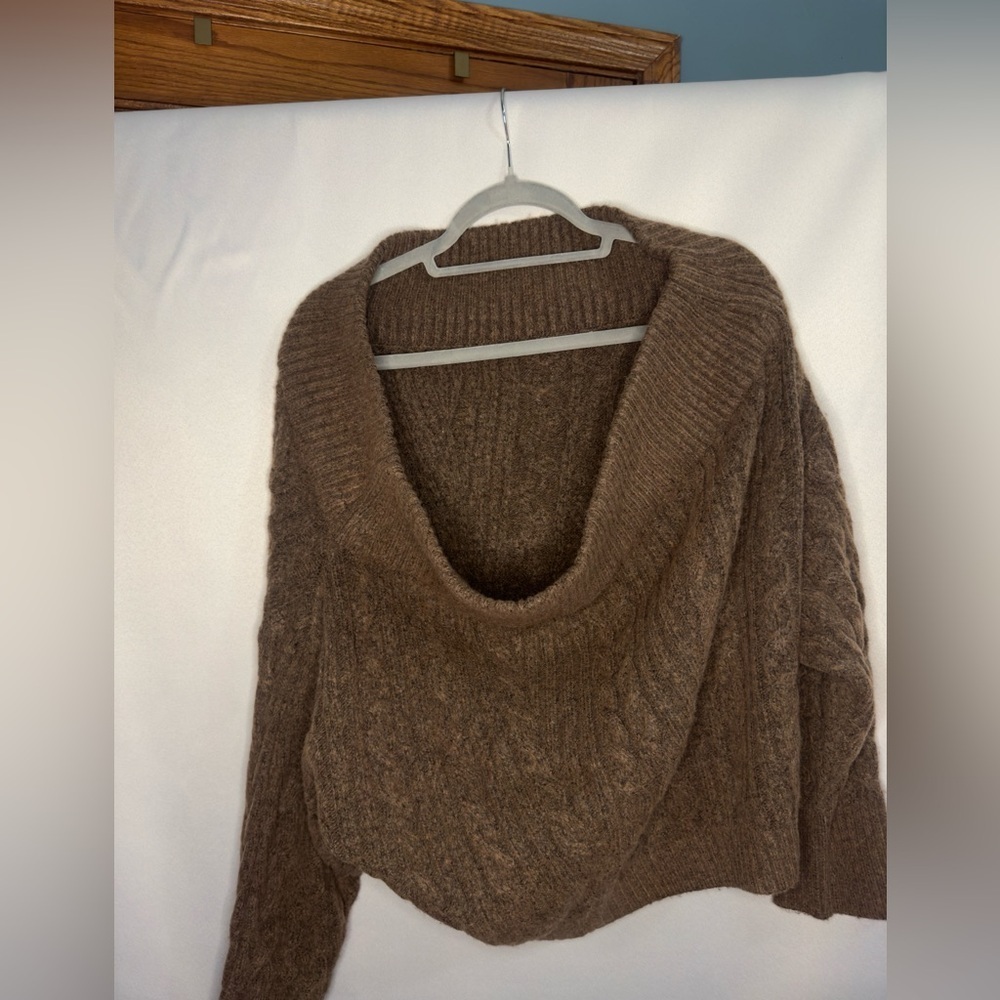 Express off the shoulder cable knit sweater-Brown-size XL- worn once- super soft - Picture 5 of 9